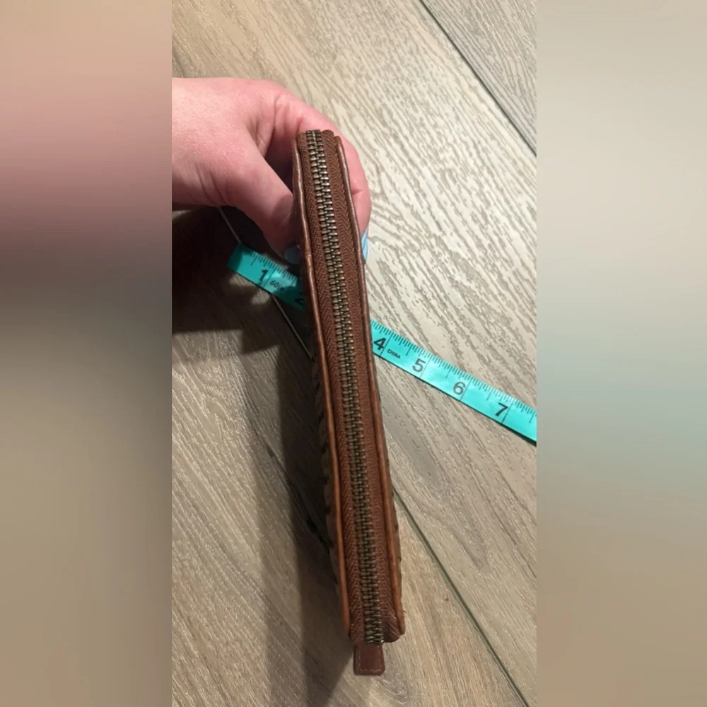 Brown Woven Zip-Around Leather Wallet - Picture 3 of 8
